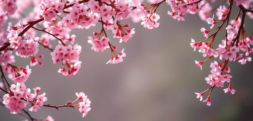 Obraz premium Delicate pink cherry blossom branches form a graceful frame, leaving ample negative space, beautiful, isolated