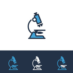Set of minimalist microscope icons in a modern dark background for science, research, and education