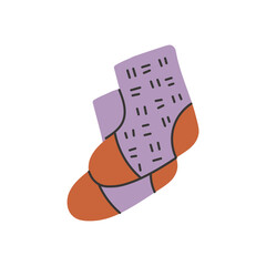 Pair of Knitted Socks Icon. Colorful knitwear foot accessory. Warm cozy symbol. Flat vector illustration