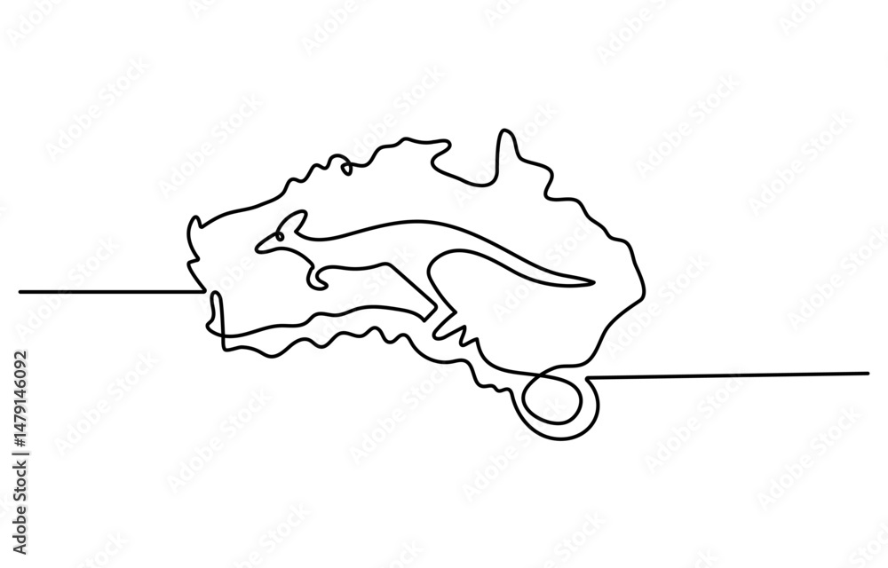 Poster continuous one line drawing of kangaroo. single line drawing illustration of kangaroo for zoo icon. 