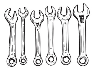 Wrench detailed line art illustrations