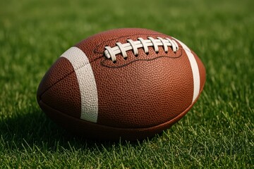 Fototapeta premium Football resting on grass.