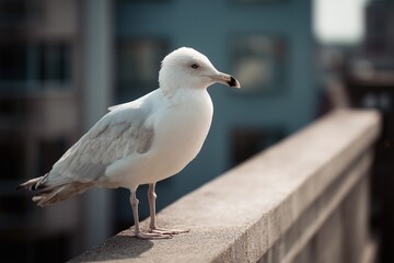 Obraz premium Seagull on Concrete Ledge in Urban Setting