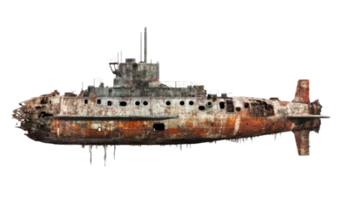 Fototapete Rund Large, rusted, and broken ship is floating in the ocean on transparent or white background © Tabassum