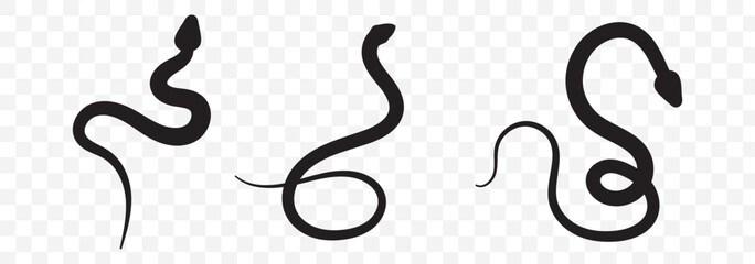 Snake animal black silhouette icon - designs for jungle animals snake Safaris, wildlife, rainforest, vector on transparent background. EPS 10.