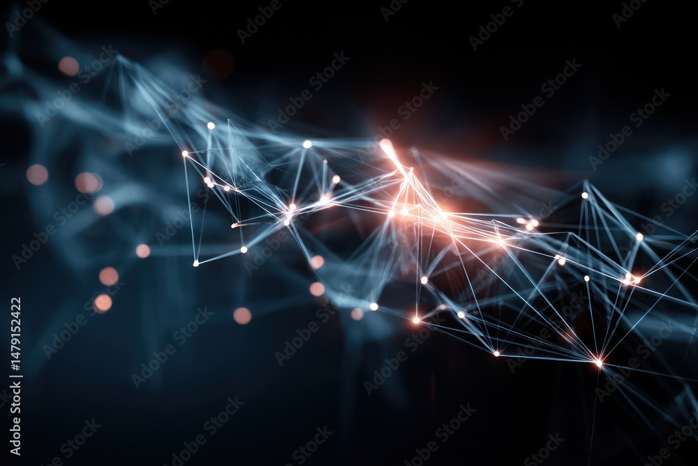 Poster dynamic digital connections illustrated by a vast network of glowing data links spanning across a vi