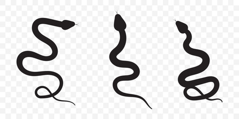 Snake animal black silhouette icon - designs for jungle animals snake Safaris, wildlife, rainforest, vector on transparent background. EPS 10.
