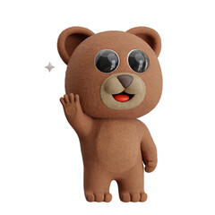 Cartoon Bear Waving Hands 3D Character Illustration.