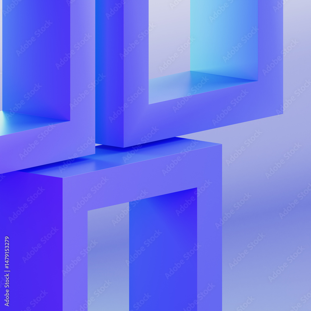 Poster abstract blue 3d background with rectangular frames. futuristic architecture design. framework block