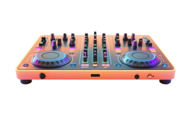 DJ controller with a neon orange color on transparent or white background