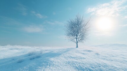 Solitary winter tree on snowy plain