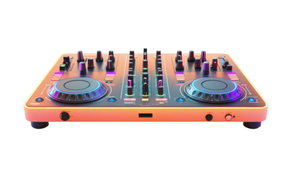 DJ controller with a neon orange color on transparent or white background
