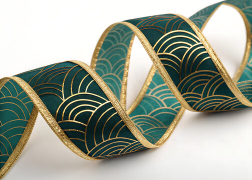 Seamless wave pattern with golden ribbon loops / Patrón de olas continuo con lazos de cinta dorada