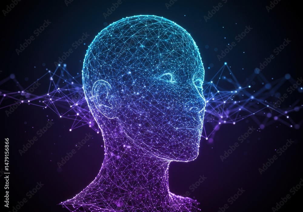 Aufkleber a digital human head is depicted with a glowing network of interconnected points and lines