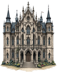 Obraz premium Majestic Gothic Revival Castle with Ornate Architecture and Towering Spires in a Picturesque Setting