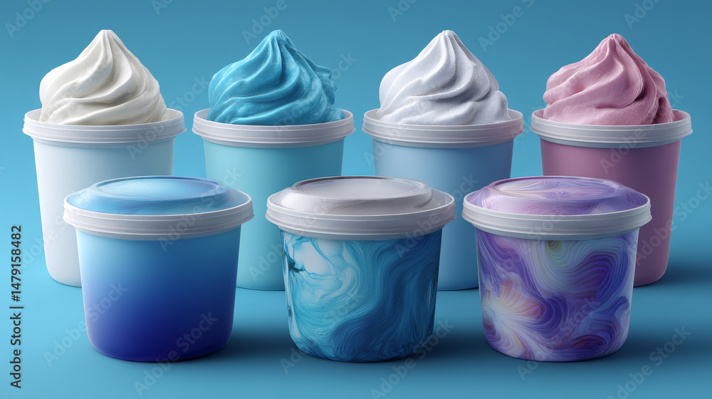 Aufkleber 3d realistic vector icon set. dairy yoghurt cup. sour cream with open and closed lid. isolated on wh