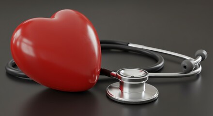 Heartfelt Care: Red Heart and Stethoscope in Minimalist Setting