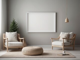 Mockup frame in farmhouse living room interior