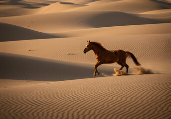 Horse running desert landscape