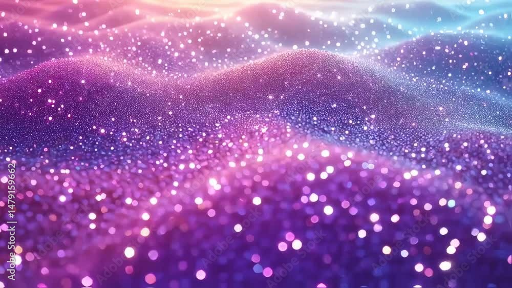 Poster glittering waves background with sparkling particles and dreamy pastel colors creating a magical shi