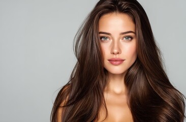 Naklejka premium Attractive woman with healthy, flowing dark hair.