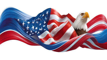 American Bald Eagle with Waving Flag and Colorful Background for Patriotic Themes and Celebrations