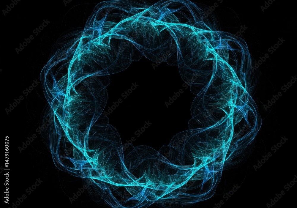 Poster abstract fractal design featuring swirling blue patterns against a dark background