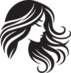 long hair Silhouette on White Background