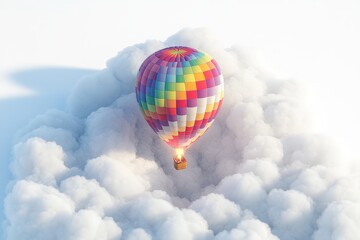 Naklejka premium Hot air balloon festival with checkered envelope patterns, rainbow gondola ropes, and burner flame heat distortion on white clouds. Clean, minimalist design, professional lighting, high detail, and 8k