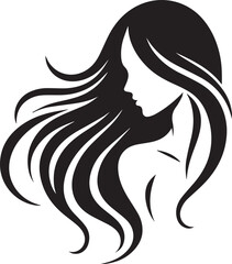 long hair Silhouette on White Background