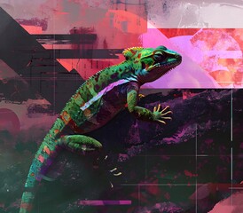chaotic abstract expressionism for Chameleon animal