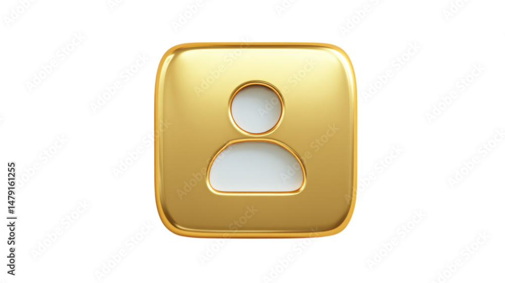 Poster golden user profile icon square button premium 3d render elegant design luxury graphic user on trans