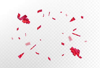 red Confetti explosion on a transparent background. Shiny shiny golden paper pieces fly and spread around. zoom effect.vector illustration