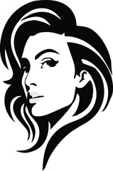 long hair Silhouette on White Background