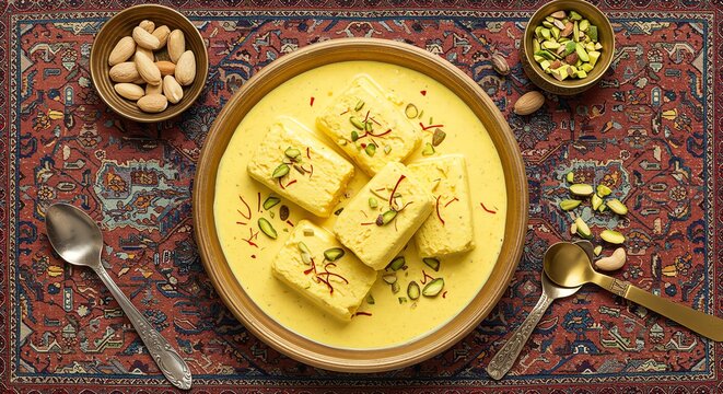 Golden Saffron Basundi: Creamy Dessert with Pistachios
