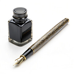 Vintage fountain pen with ink bottle