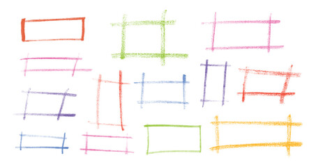 Hand-Drawn Colorful Charcoal Rectangles Frames Collection on White Background