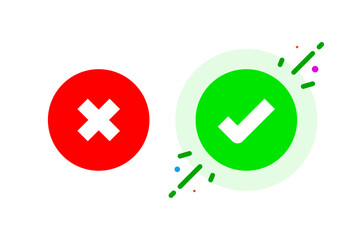 Flat illustration of checkmark and cross icons. success and failure status in user interface UI. for mobile apps, web design, notification messages, confirmation dialogs, error alerts, and indicators