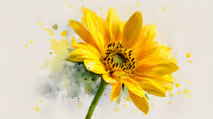 bright yellow sunflower in watercolor style