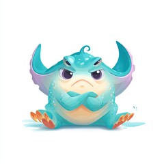 Colorful creature with an expressive face sitting against a white background