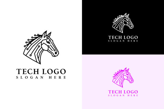 neural lines horse head illustration, vector, minimalist, logo for cloud computing, machine learning, artificial intelligence, database, data center, internet of things, data science, tech, and more