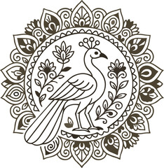 Decorative peacock line vector for mandala-style art