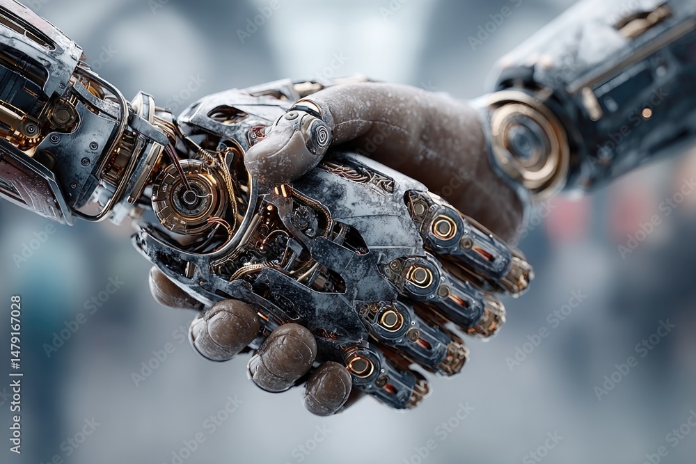 Aufkleber interconnected robot hands symbolize unity and collaboration in