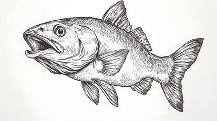 Fototapeta premium Detailed hand-drawn illustration of a fish in profile view.