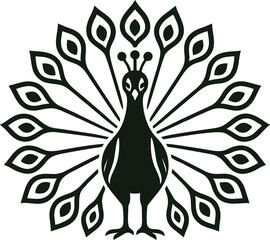 Front view of peacock with symmetrical feathers in vector format