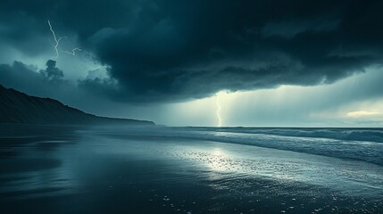 Stormy beach at twilight