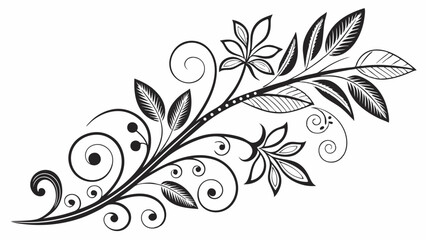Obraz premium Elegant Black and White Floral Design Swirling Leaves and Flowers Illustration
