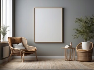 Mock up frame with minimal decor close up in home interior background