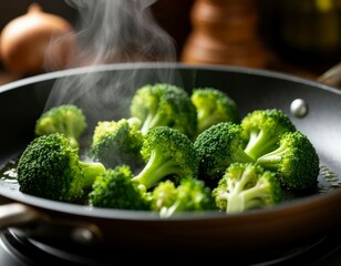 Cooking Broccoli in a Pan – Close-Up Culinary Scene