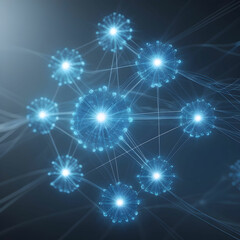 Fototapeta premium A digital abstract background with glowing blue nodes and connecting lines,
